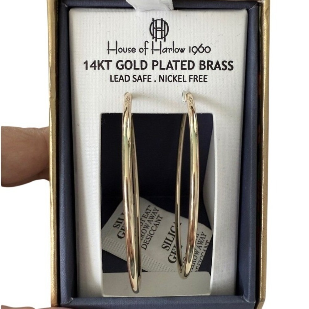 House of Harlow 1960 14KT Gold Plated Brass Hoop Earrings Lead Safe Nickel Free